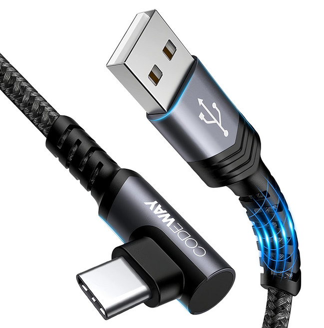 CODEWAY 90度 USB A to USB C 快充充電線, 3m, 單一顏色, 1條