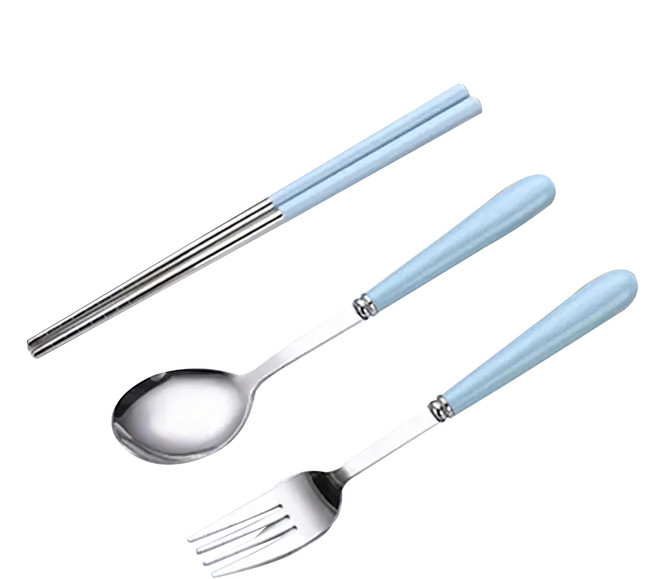 FANCY LIFE 旅行餐具3件組, 筷子 + 叉子 + 湯匙, 藍色, 1組