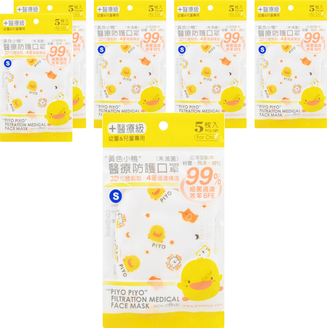 PiYOPiYO 黃色小鴨 醫療防護口罩 S, 5片, 6包