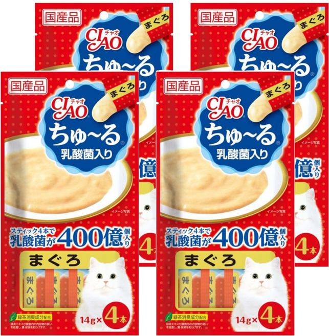 INABA CIAO 啾嚕 肉泥 4條, 鮪魚 乳酸菌配方, 56g, 4袋