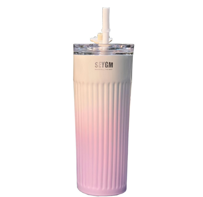 半島良品 漸層條紋304不銹鋼隨行杯 咖啡杯, 漸變粉, 500ml, 1個
