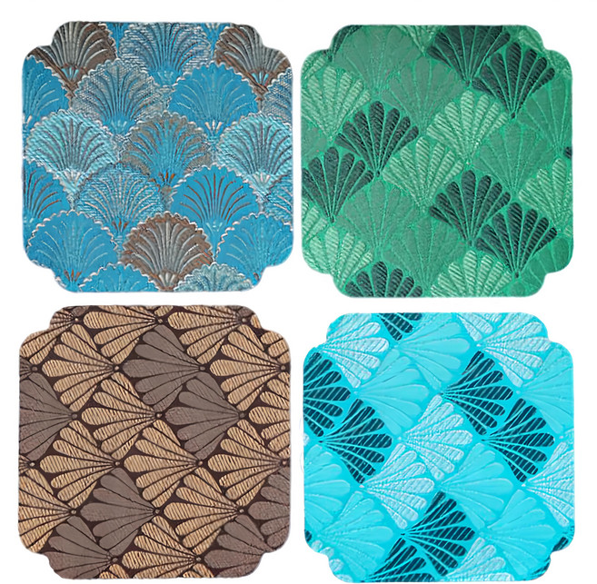 蕉蕉購物 日式刺繡吸水茶杯墊, 藍色, 9 x 9 x 0.1cm, 4個