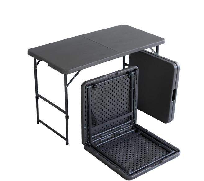 AMOS 亞摩斯 木紋手提折疊式升降戶外露營餐桌 DCN013GY, 灰色