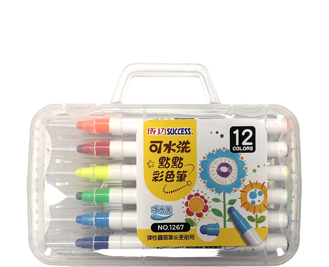 SUCCESS 成功 可水洗點點彩色筆 12色 彈性筆尖 可根據深度畫出不同大小的圓點, 1盒