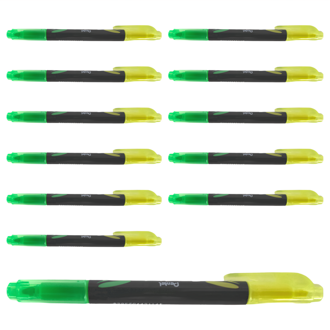 Pentel 飛龍文具 Twin Checker 雙色螢光筆 SLW8-GK 1盒, 黃綠色, 12支