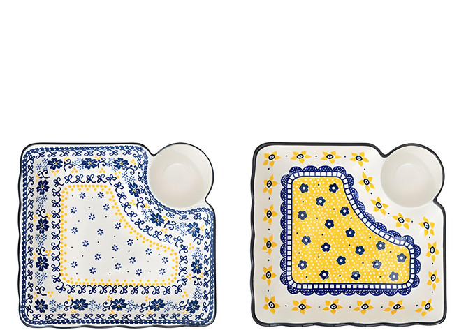 PRACA 波蘭風陶瓷餃子盤 2件組 (中提琴 + 連翹), 1組, 三色堇款+黃花款