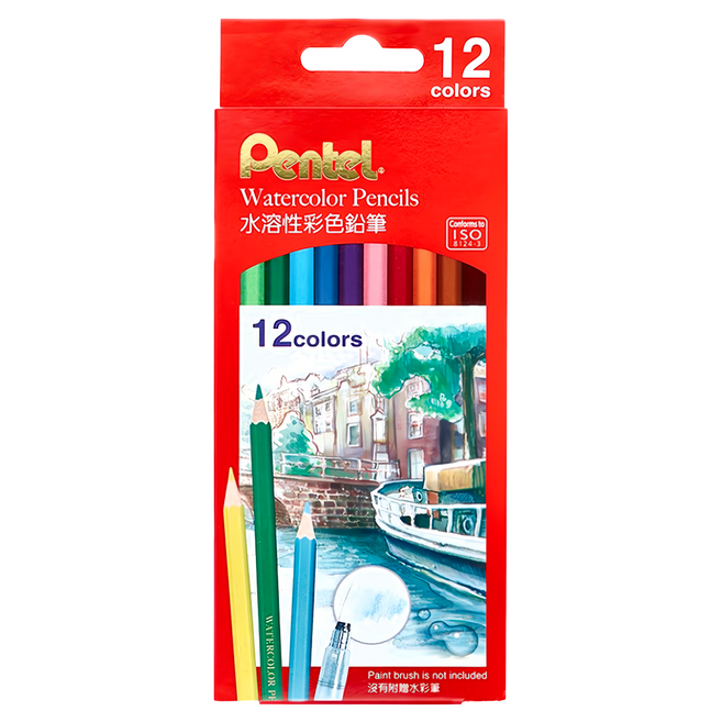 Pentel 飛龍文具 水溶性紙盒色鉛筆套裝, 12色, 1盒