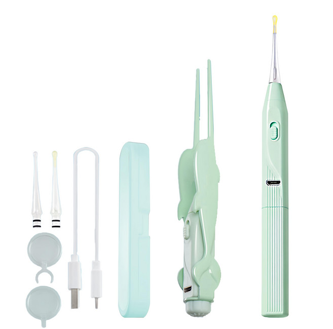 USB充電LED發光耳勺 綠色 65g, 1組, 1入