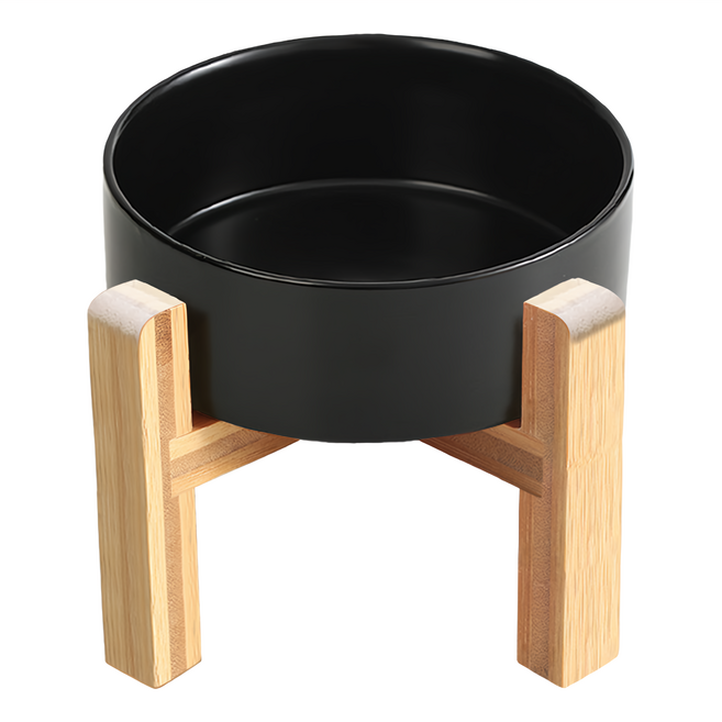 毛皇上 加高木架陶瓷碗 大, 黑色, 1個