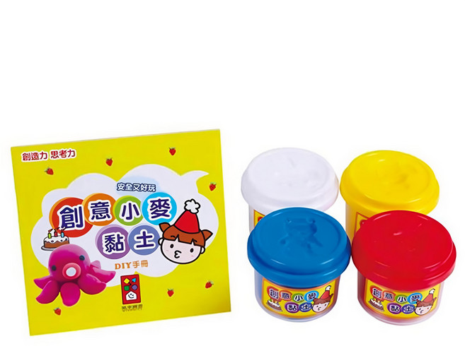 風車圖書 創意小麥黏土 新版 安全無毒 柔軟易塑形 附贈DIY手冊, 白色 + 黃色 + 紅色 + 藍色, 244g, 1組