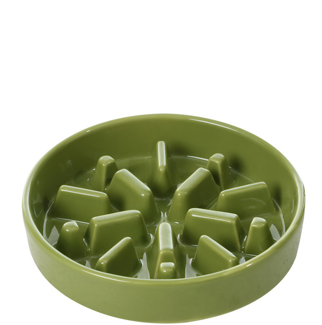 PEHOM 寵物慢食陶瓷碗 光S 小型犬適用, 綠色, 1個