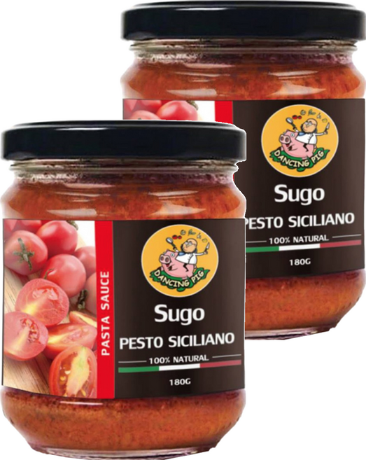 DANCING PIG 豬跳舞 Pesto Siciliano 西西里日曬番茄紅醬 100%義大利原裝進口 絕不含防腐劑, 180g, 2罐