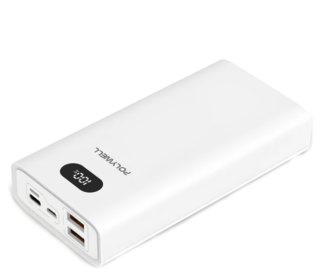 POLYWELL 寶利威爾 LED數顯行動電源 PD+QC3.0 /22W PW15-T16-A012, H20000, 白色