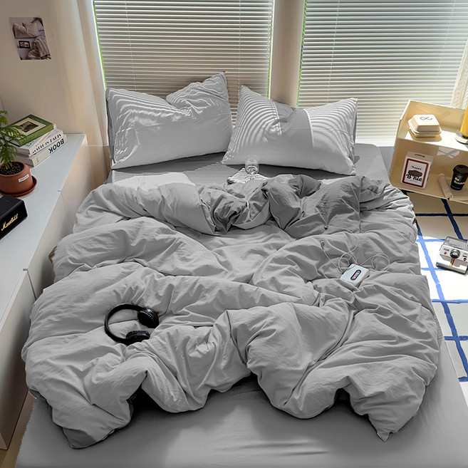 AGAPE 雅家倍 100%舒柔棉 素色床包3件組 台灣製 抗菌/防蟎 床墊套 + 枕套 2個