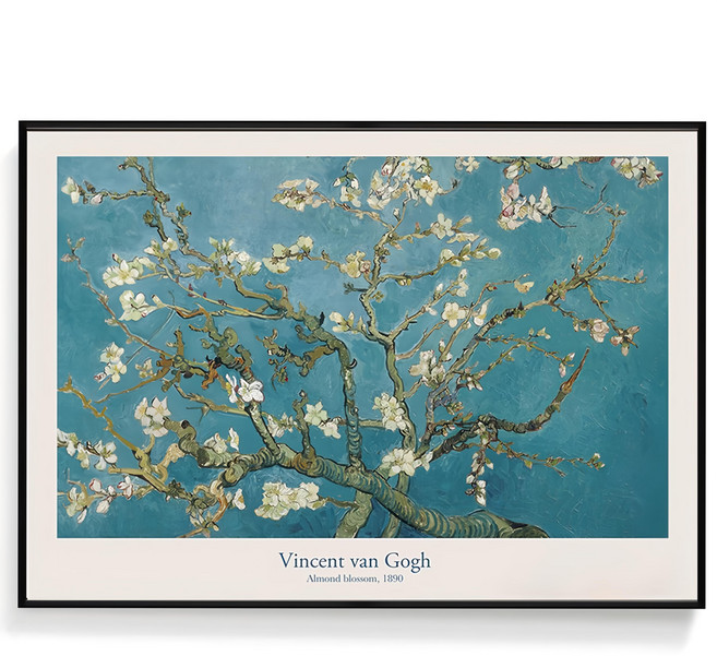 BOLUO GALLERY 菠蘿選畫所 梵谷 杏花 大師名作系列 藝術掛畫 59.4 x 42cm 黑色 AVAR4606B