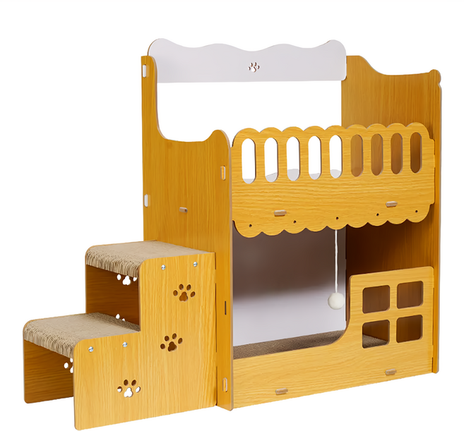 T.N.A. 悠遊 貓抓屋 穩固耐用 耐磨耐抓 上下舖設計, 小閣樓 木色, 1個