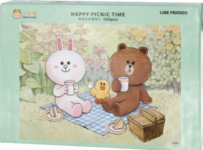NEW WIS 小牛津 LINE FRIENDS系列 水彩風童趣主題拼圖, 500片, 歡樂的野餐時光 多色, 1盒