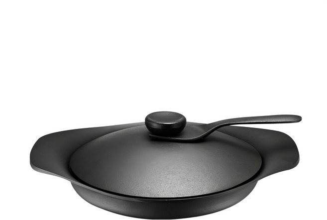 SORI YANAGI 柳宗理 南部鐵器橫紋煎盤 附黑鐵蓋+把手 041728, 22cm, 1個