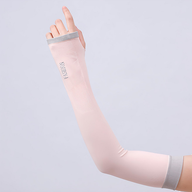 PORA BELLA 運動戶外防曬冰絲冰涼露指袖套 男女款 UVS010, 粉色, 2雙