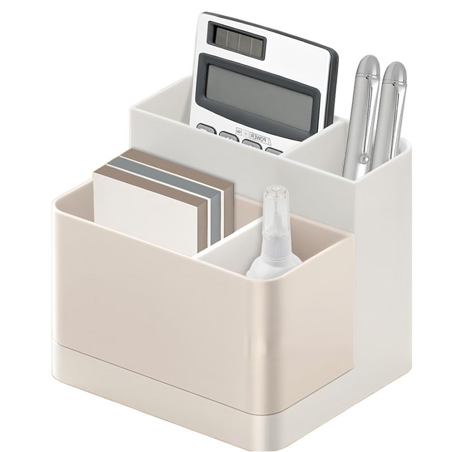 AHOYE 簡約雙色組合可拆式筆筒/文具筒/化妝盒/刷具收納盒/分格收納架, 1個, 白色 + 淡膚色