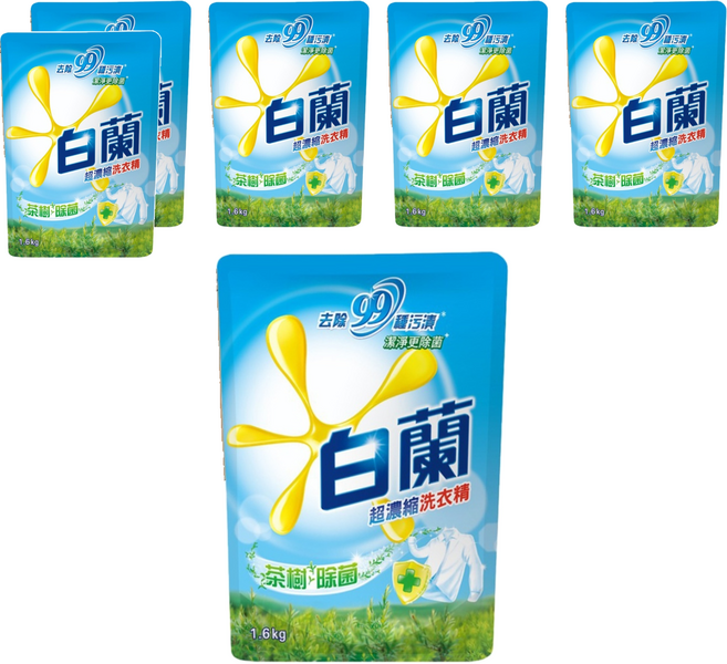 白蘭 超濃縮洗衣精 補充包, 1.6kg, 6包, 茶樹除菌