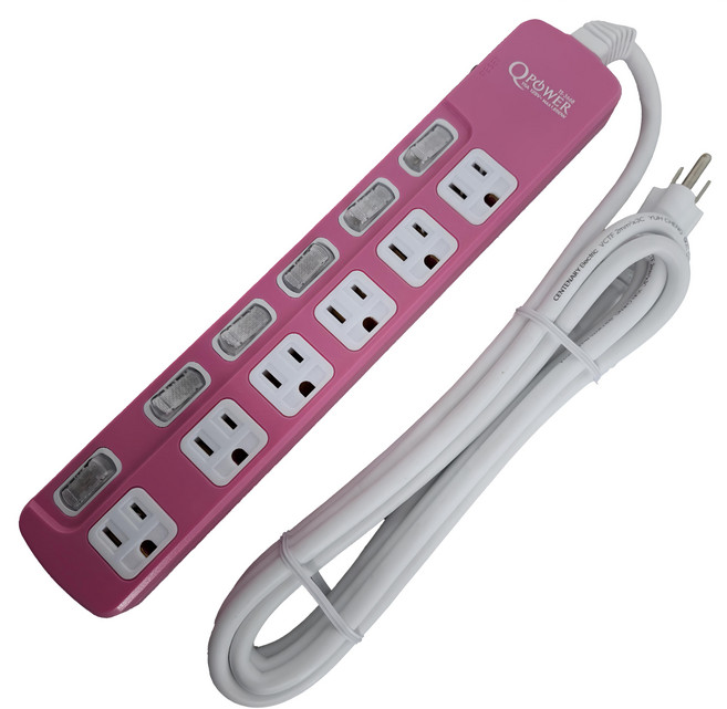 Tyson 太順電業 QPOWER 太超值 3孔6開6插延長線 TS-366B, 2.7m, 洋紅色, 1條