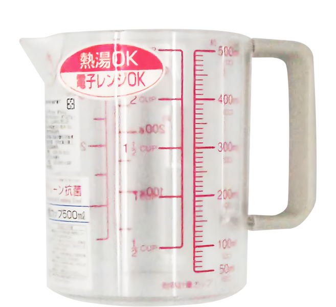 PEARL LIFE 珍珠金屬 甲基丙烯酸樹脂Clean防菌加工耐熱附嘴刻度計量杯 13.5 x 8.7 x 10.8cm, 500ml, 1個
