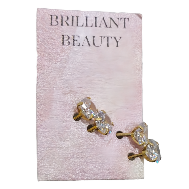 Brilliant Beauty 耀眼美人 閃耀雙鋯石鑽80分鈦閃耀不銹鋼耳環