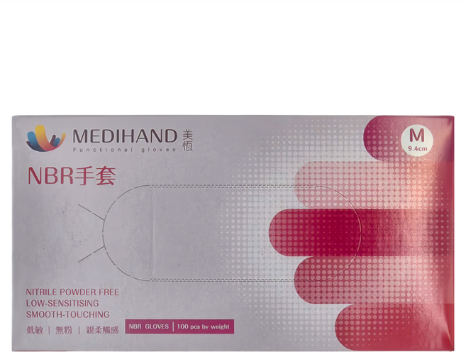 MEDIHAND 美恆 NBR手套 100個, M, 桃紅色, 1盒