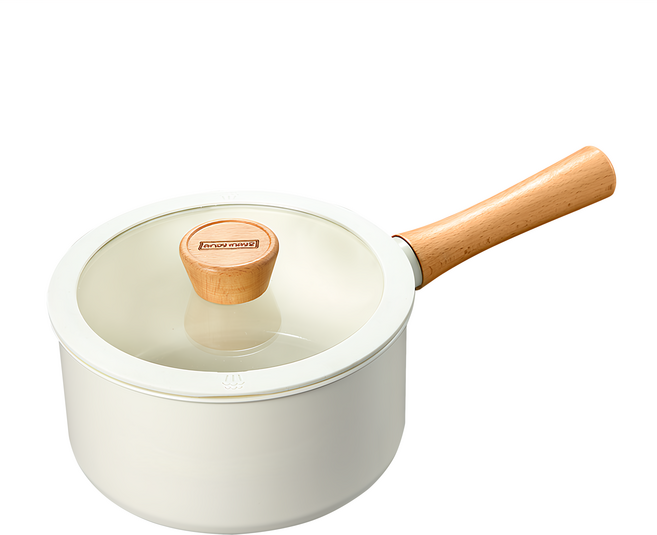 ANDY MAY2 日式櫸木柄陶瓷不沾鍋 奶鍋, 18cm, 白色 + 原木色, 1個