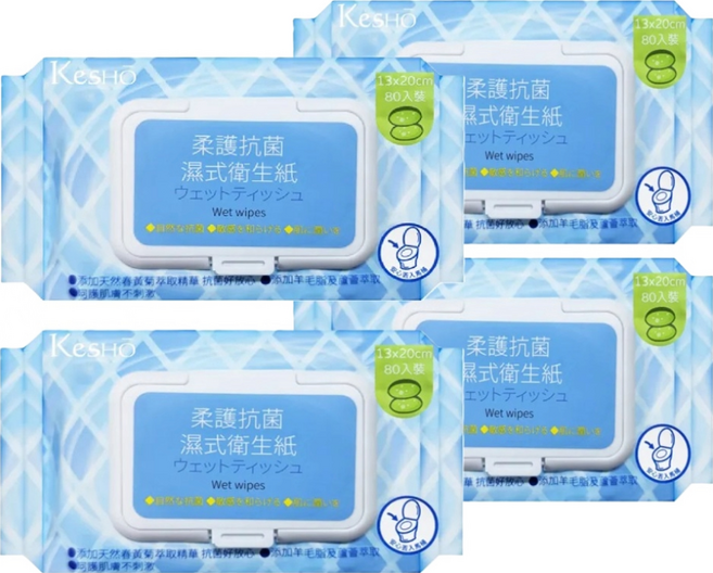 KeSHO 柔護抗菌濕式衛生紙, 1入, 4包