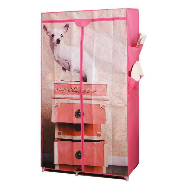 Cotton Field 棉花田傢飾 旺旺 簡易組裝防塵衣櫥 聚酯纖維/PP聚丙烯/鐵管 88x45x160cm, 吉娃娃