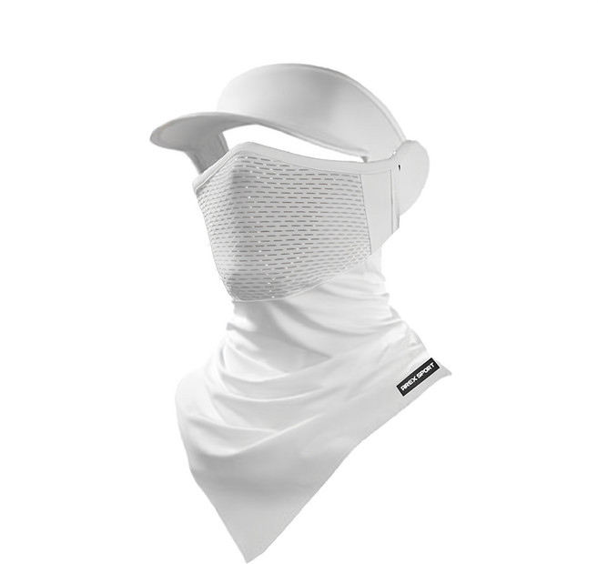 AREX SPORT 戶外騎行防曬面罩親膚冰絲網眼護臉遮頸脖圍三角巾 有帽簷 AS-3494, 純淨白, 1個