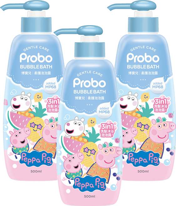 Probo 博寶兒 柔護泡泡露 佩佩豬, 500ml, 3瓶
