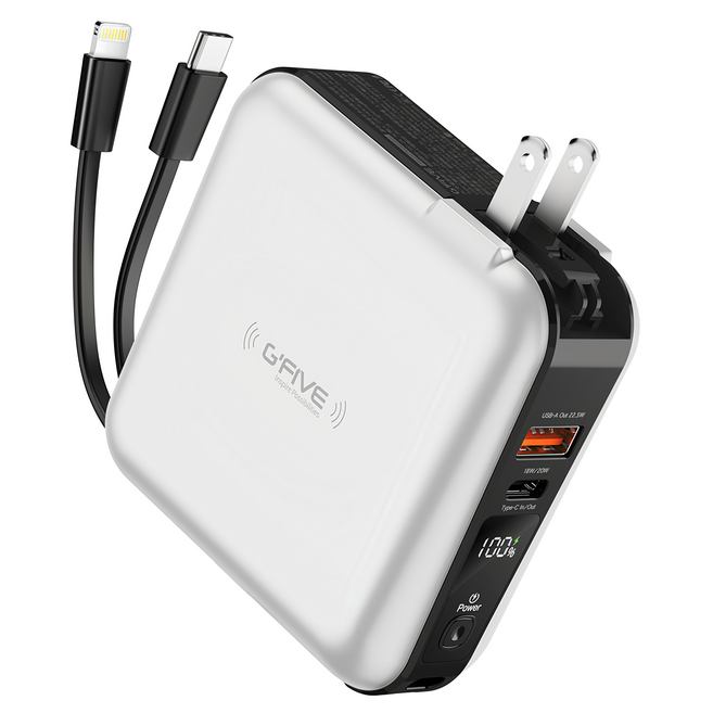 G'FIVE 基伍 勁量無線充多功能行動電源 10000mAh 原廠保固, GP-W10S, 黑白色