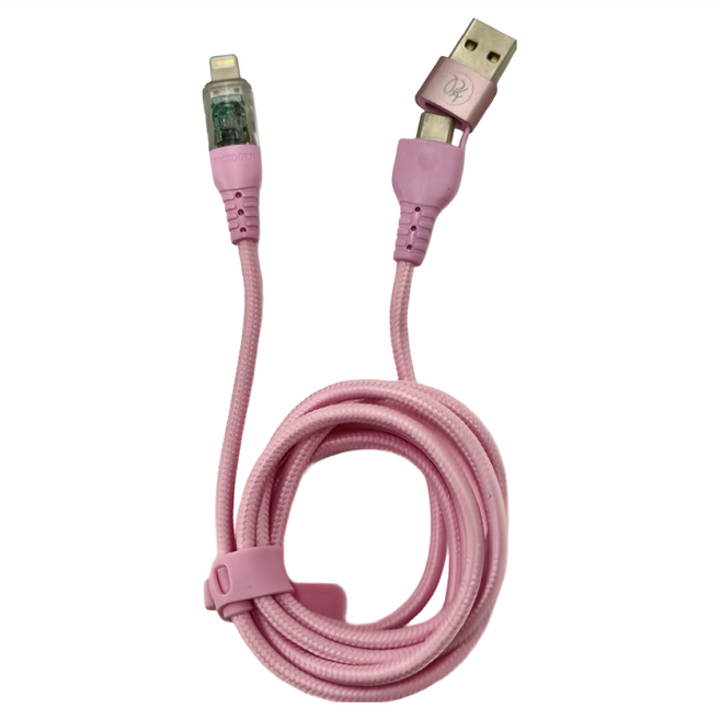 PICKOGEN 皮克全 二合一 Type-C/USB-A to Lightning PD充電線 智能斷電 快速 1.2M, 粉色, 1條