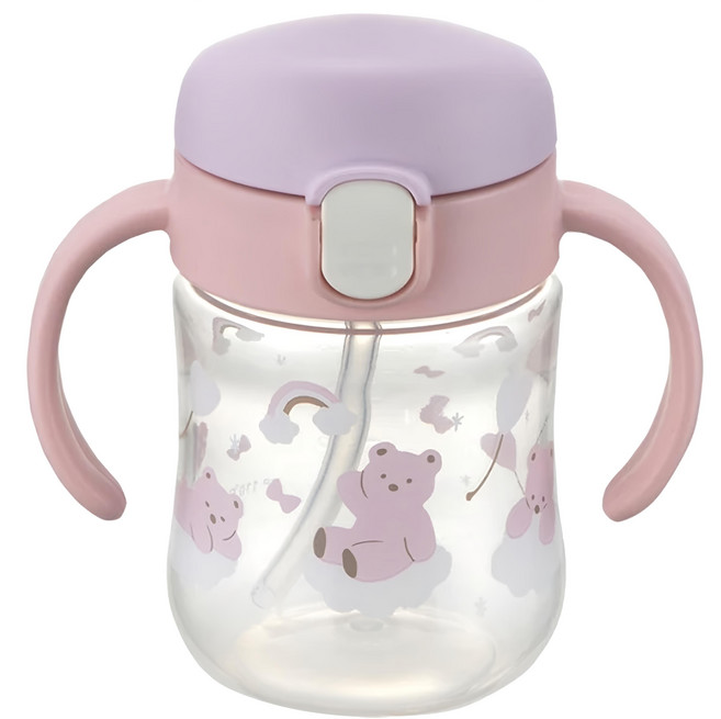 Richell 利其爾 TLI熊愛尼鴨嘴吸管水杯 200ml 5個月以上適用, Pink Bear, 1個