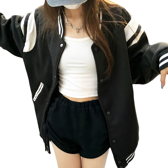 HOU SHENG YAZAI 美式刷毛棒球外套 寬鬆舒適 高磅數刷毛