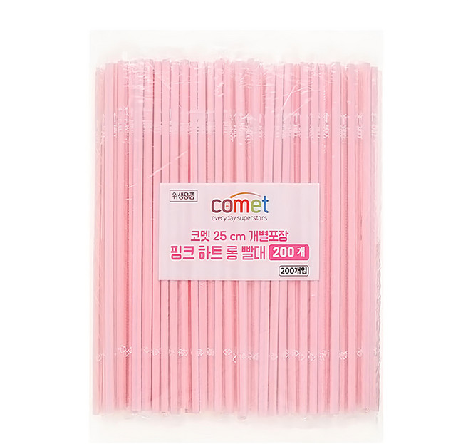 comet 粉色心形吸管 個別包裝 25 x 0.6cm, 200支, 1袋