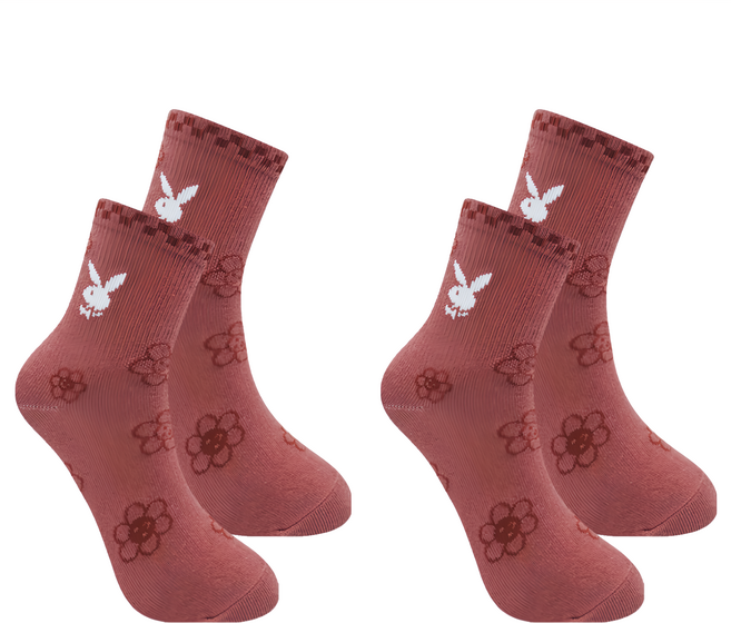 PLAYBOY 方格小花女休閒襪 2雙 柔軟棉料 彈性服貼 吸濕排汗 透氣舒適 輕盈親膚