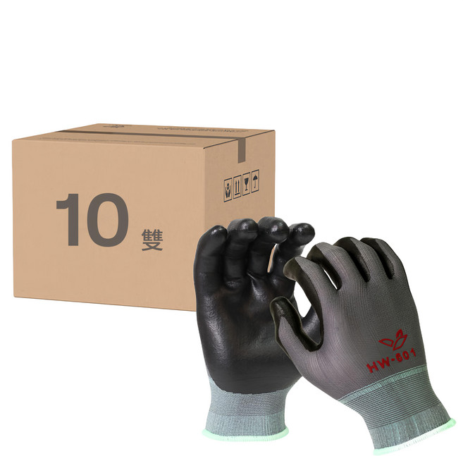 HANWOO 丁腈橡膠塗層工作手套 HW-601, 灰色 + 黑色, 10雙