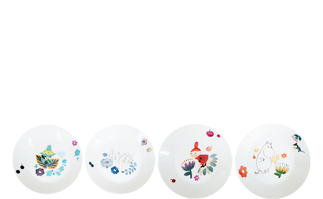 yamaka 山加商店 moomin 彩繪陶瓷淺盤禮盒 Set 4件組, 4件組陶瓷盤, 嚕嚕米 白色, 1組