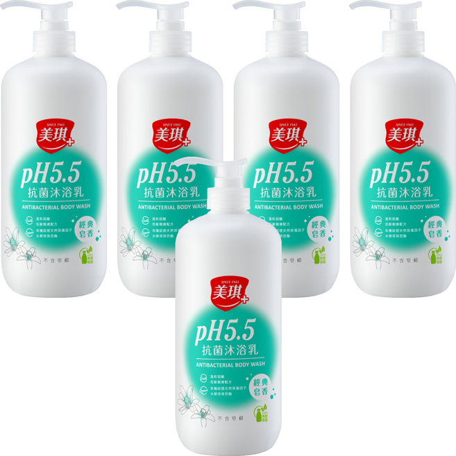 美琪 pH5.5 抗菌沐浴乳 經典皂香 不含皂鹼, 1L, 5瓶