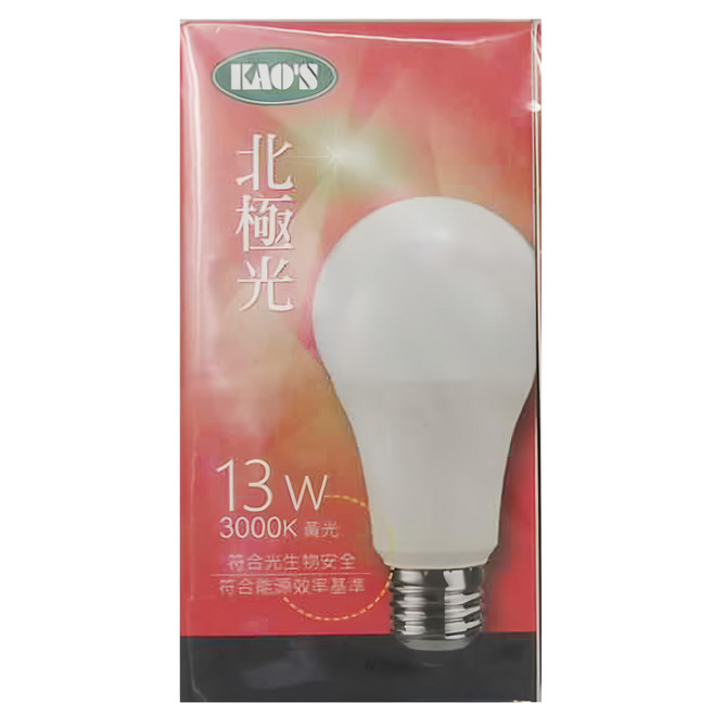 KAO'S 高氏 北極光球泡 13W 3000K, 黃光, 3個