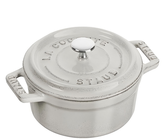 staub 圓型琺瑯鑄鐵鍋 10cm 白色 雙耳設計 迷你鍋具, 1個