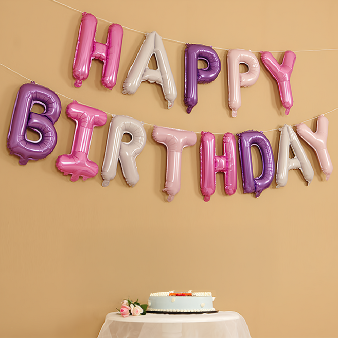 生活King 可懸掛生日快樂字母氣球 HAPPY BIRTHDAY, 公主色, 1組