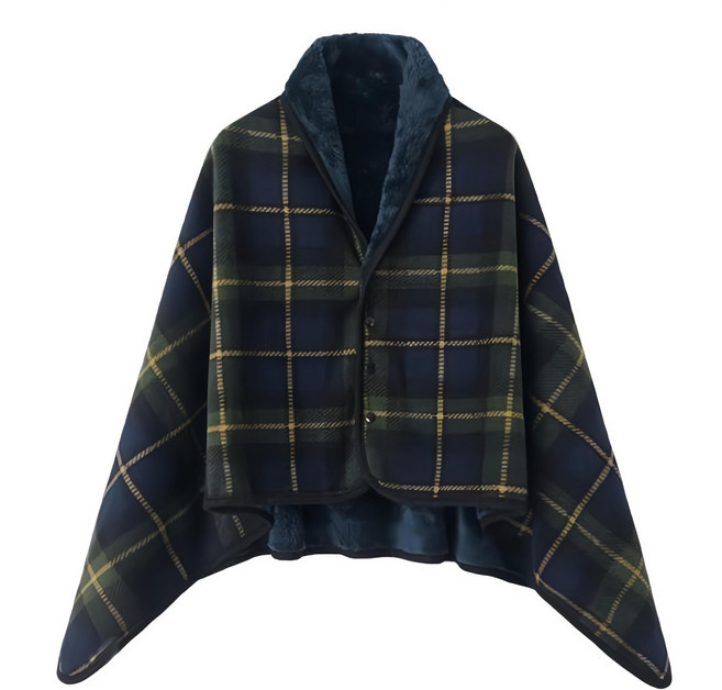 多功能披肩蓋毯 綠色格紋 時尚保暖 居家外出兩用