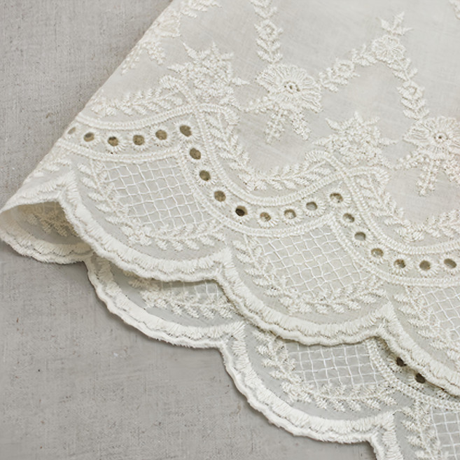 野花波浪棉質刺繡蕾絲 20 x 180 公分, 1入, 自然原色