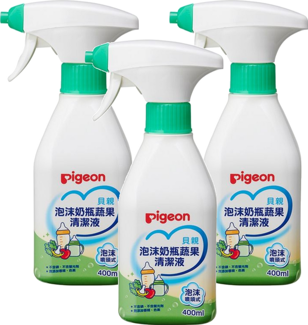 pigeon 貝親 泡沫奶瓶蔬果清潔液 噴頭式, 400ml, 3瓶