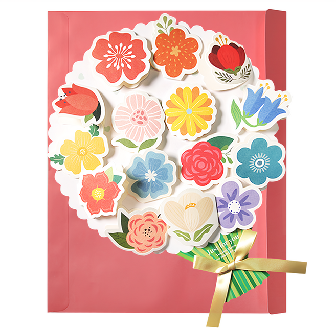 2Youngdesign 花束造型卡片, 亮粉色, 1個